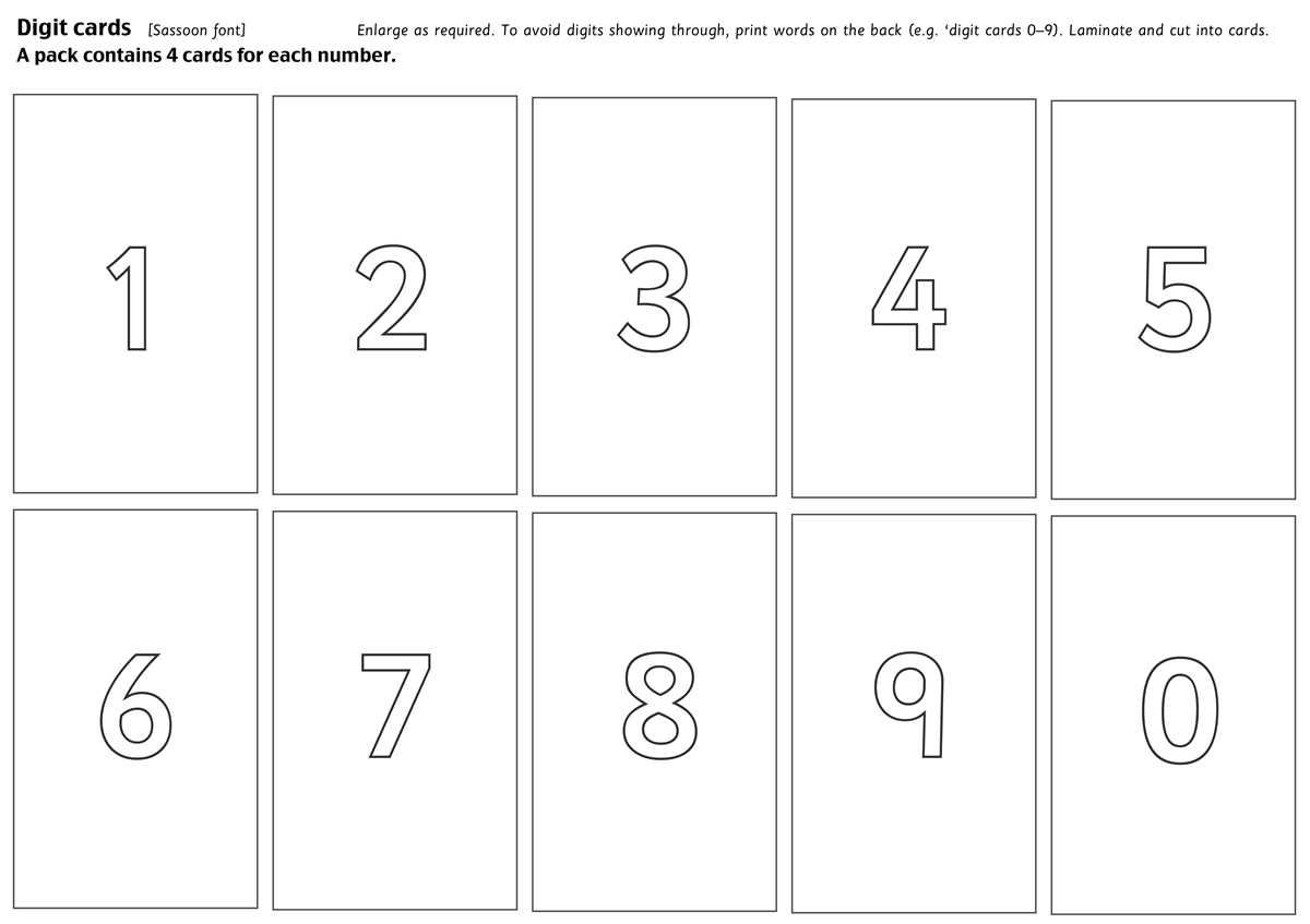 0 9 digit cards printable