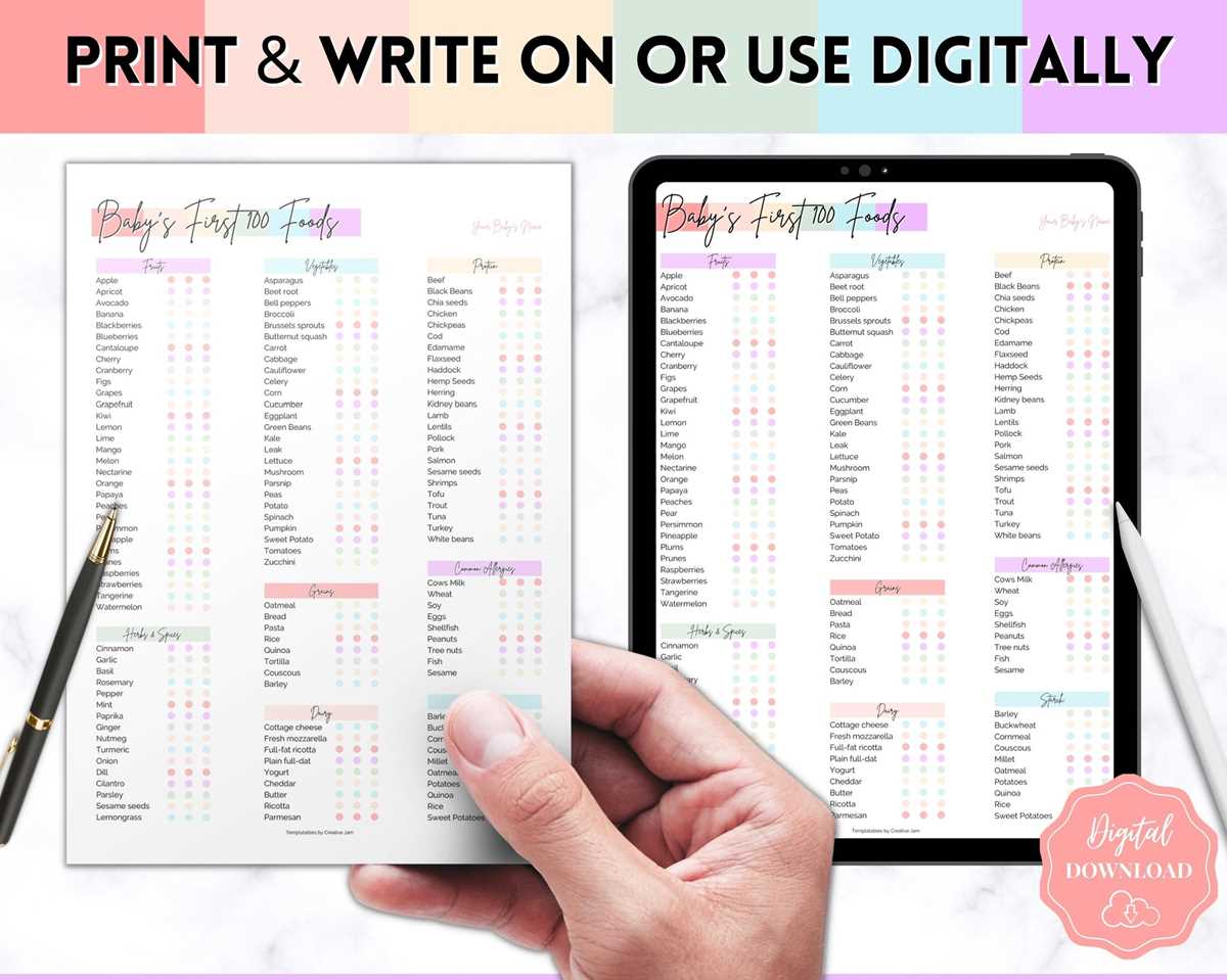 100 first foods printable