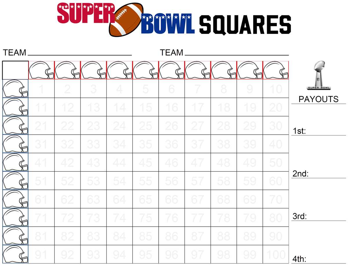 100 square football pool printable