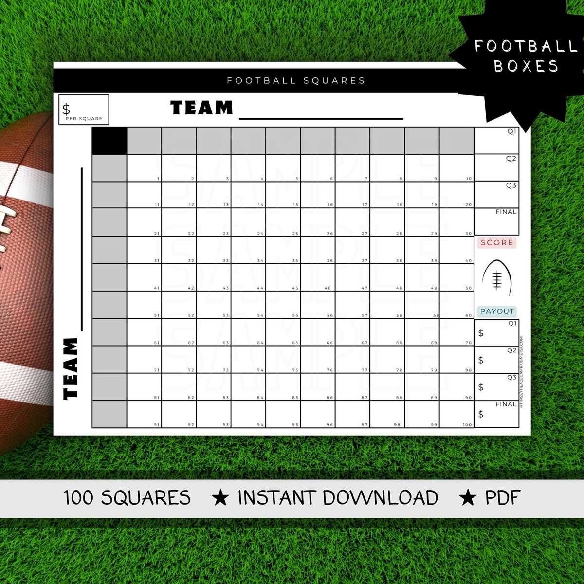 100 square football pool printable