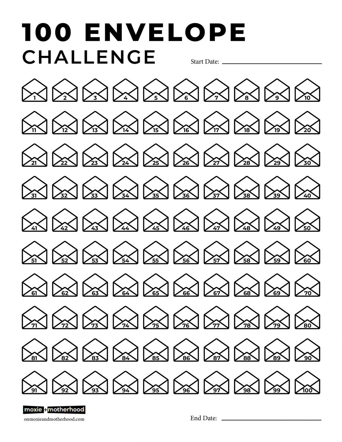 100 envelope challenge printable