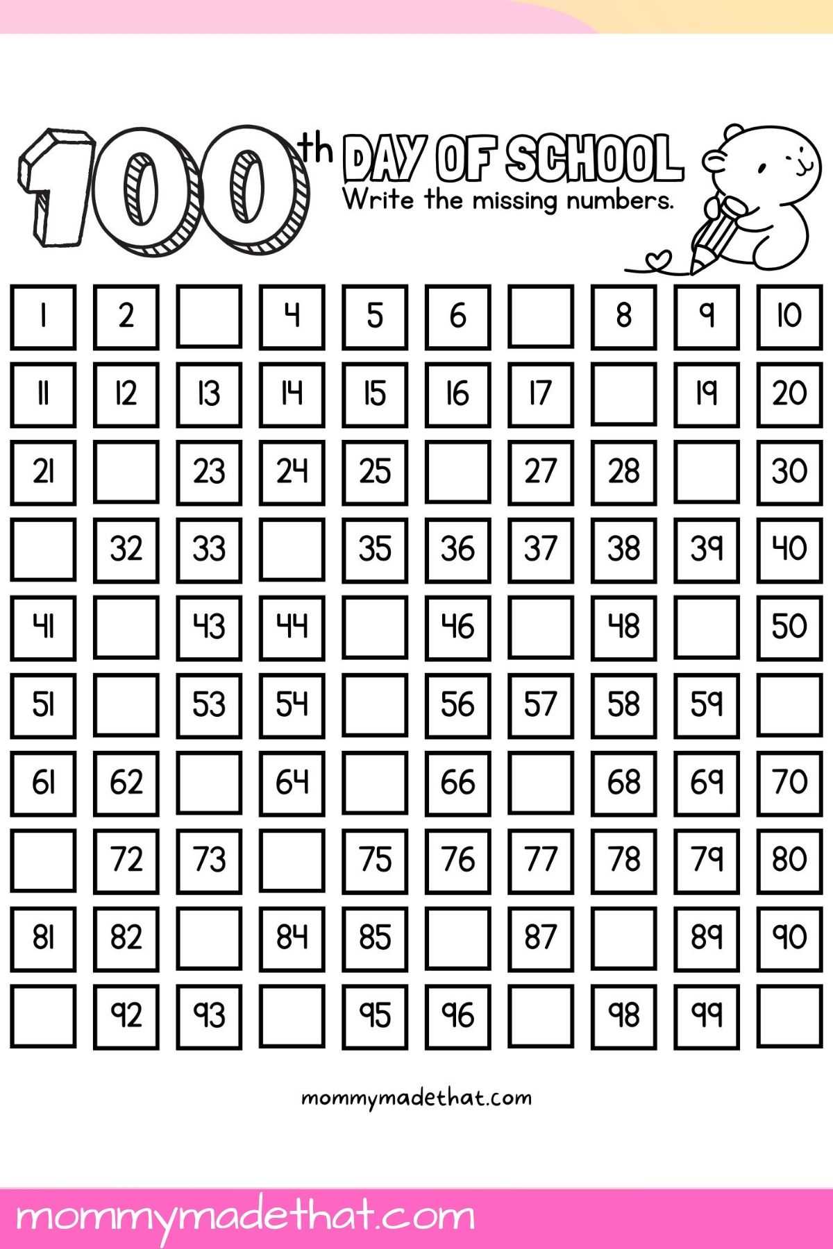 100th day of school free printables