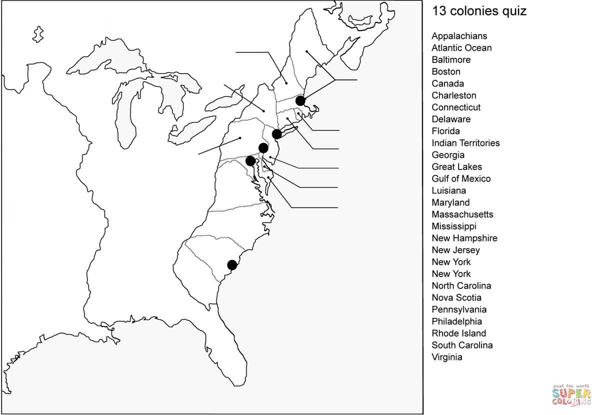 13 colonies blank printable map