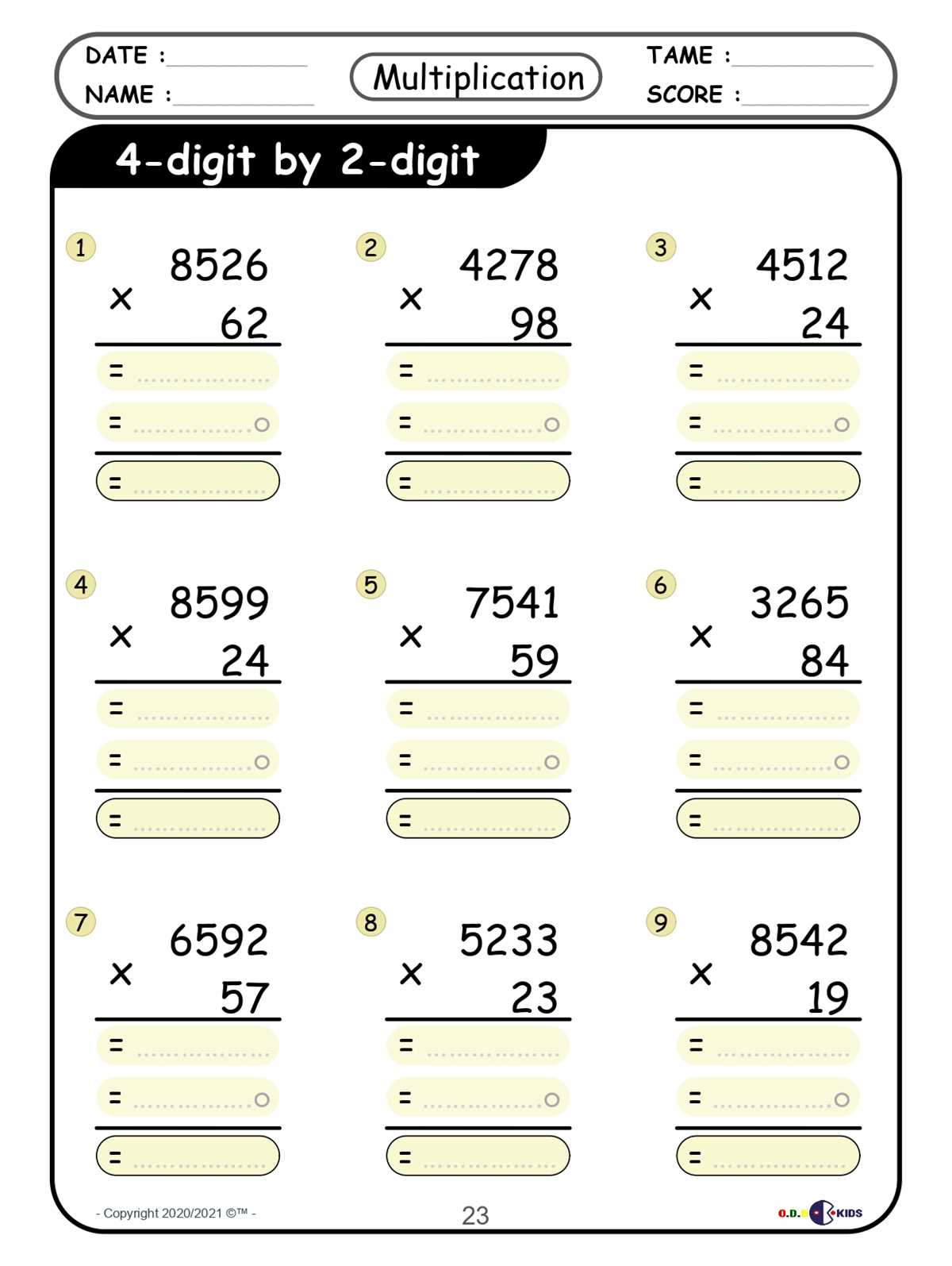 2 digit by 2 digit multiplication worksheets printable