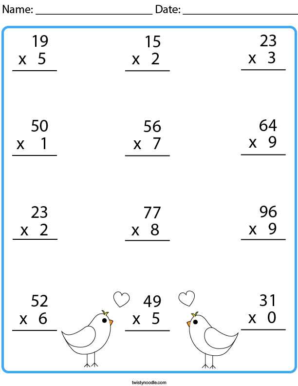 2 digit by 2 digit multiplication worksheets printable