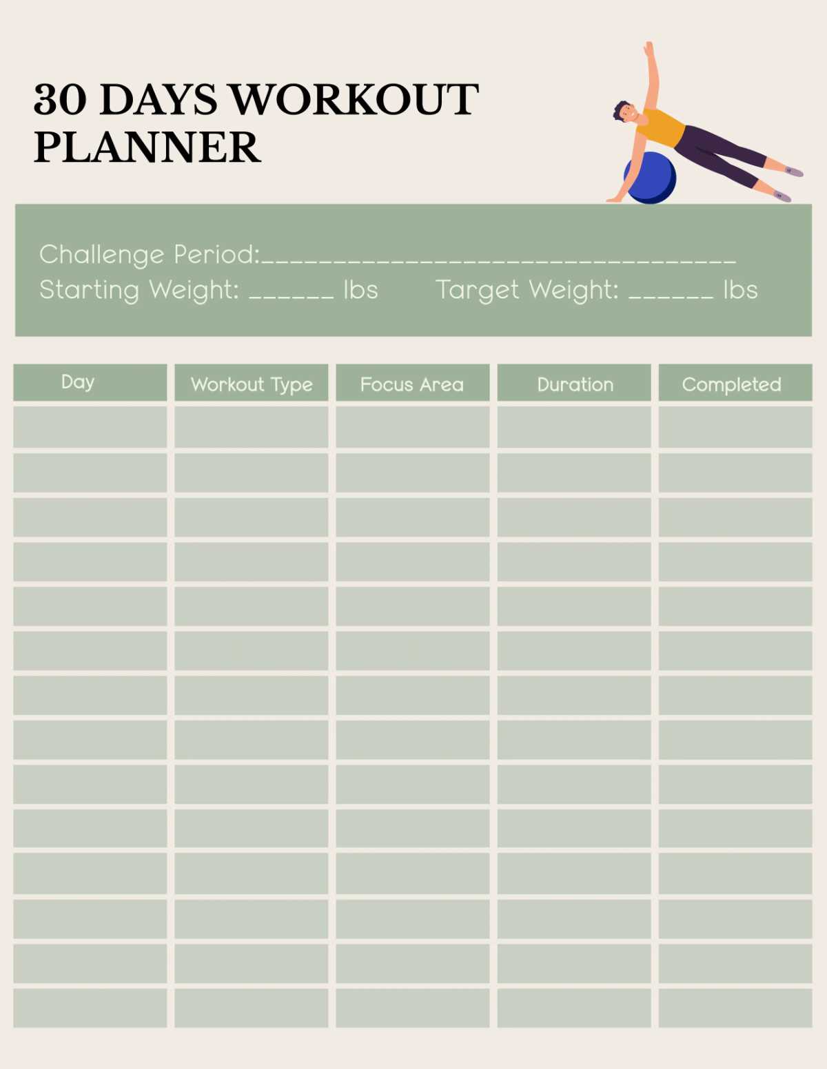30 day workout challenge printable