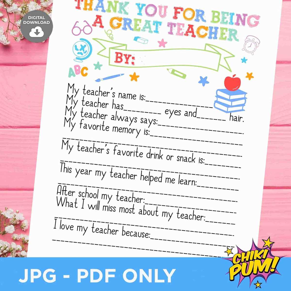 all about my teacher free printable