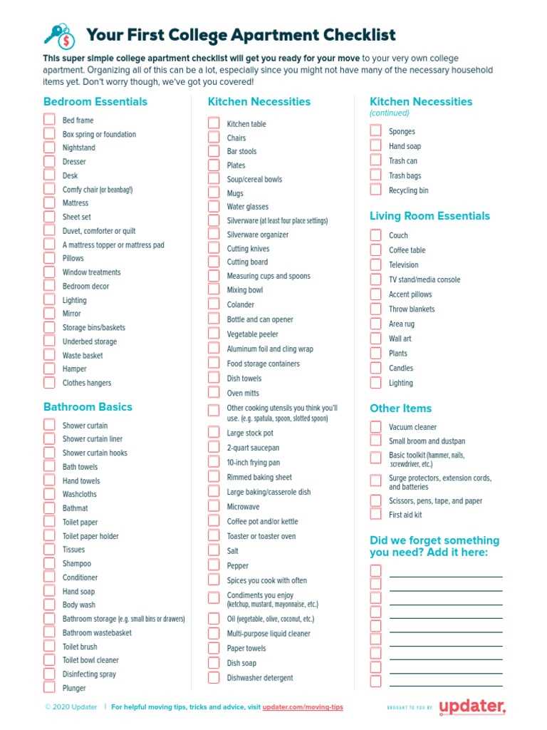 apartment checklist printable