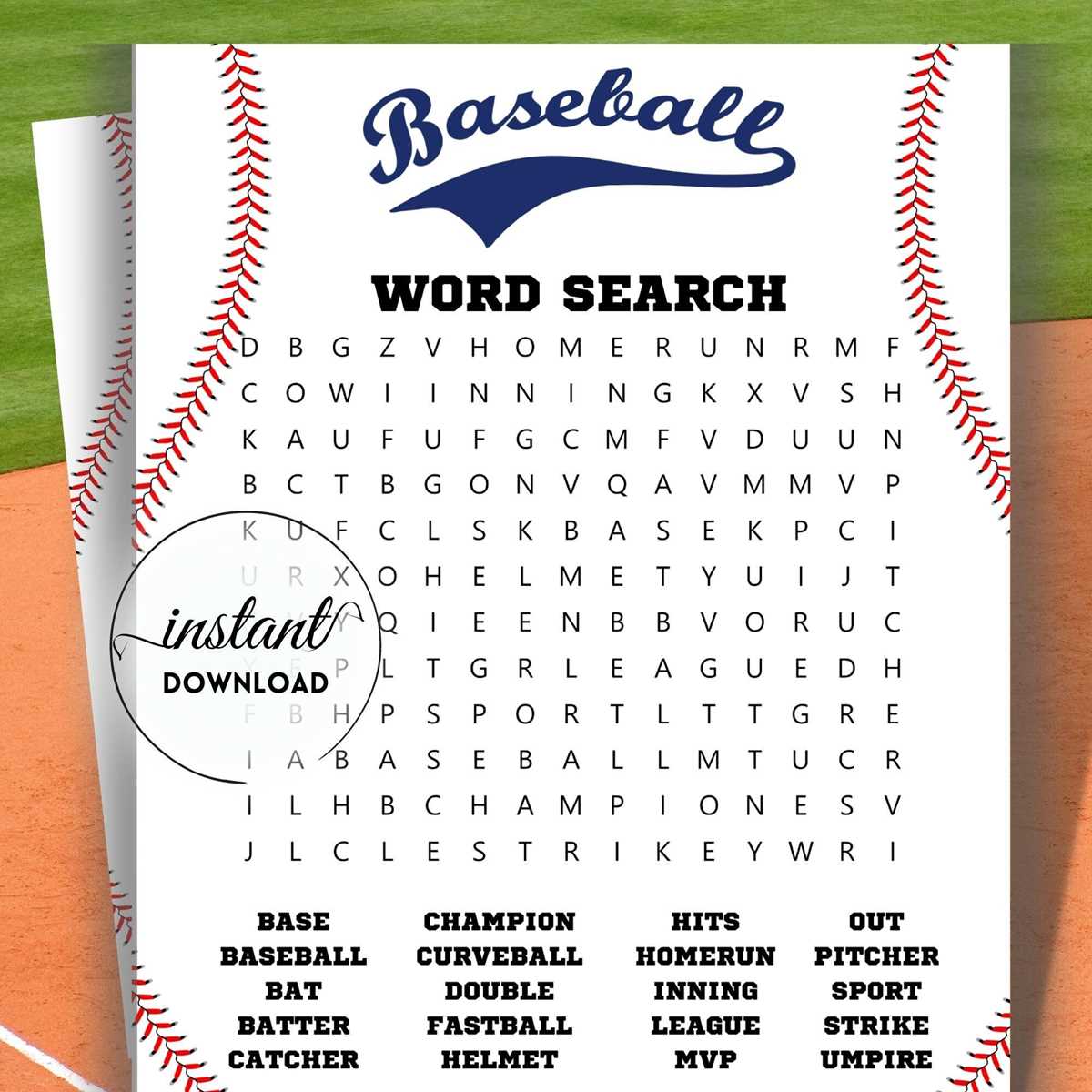 baseball word search printable