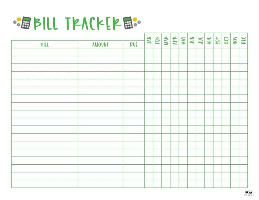 bill organizer printable