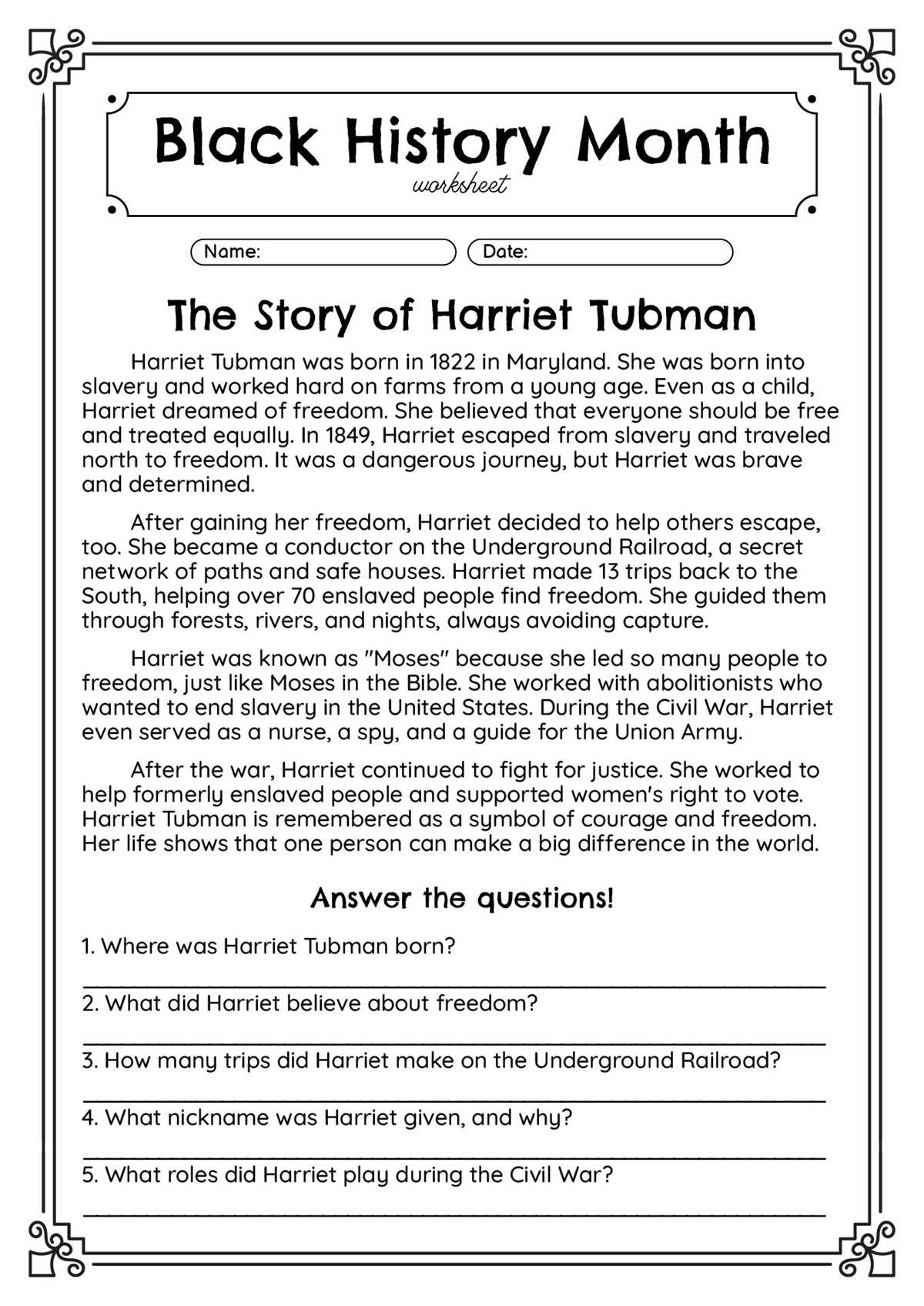 black history month free printables
