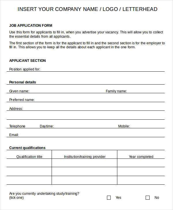 blank printable applications for employment