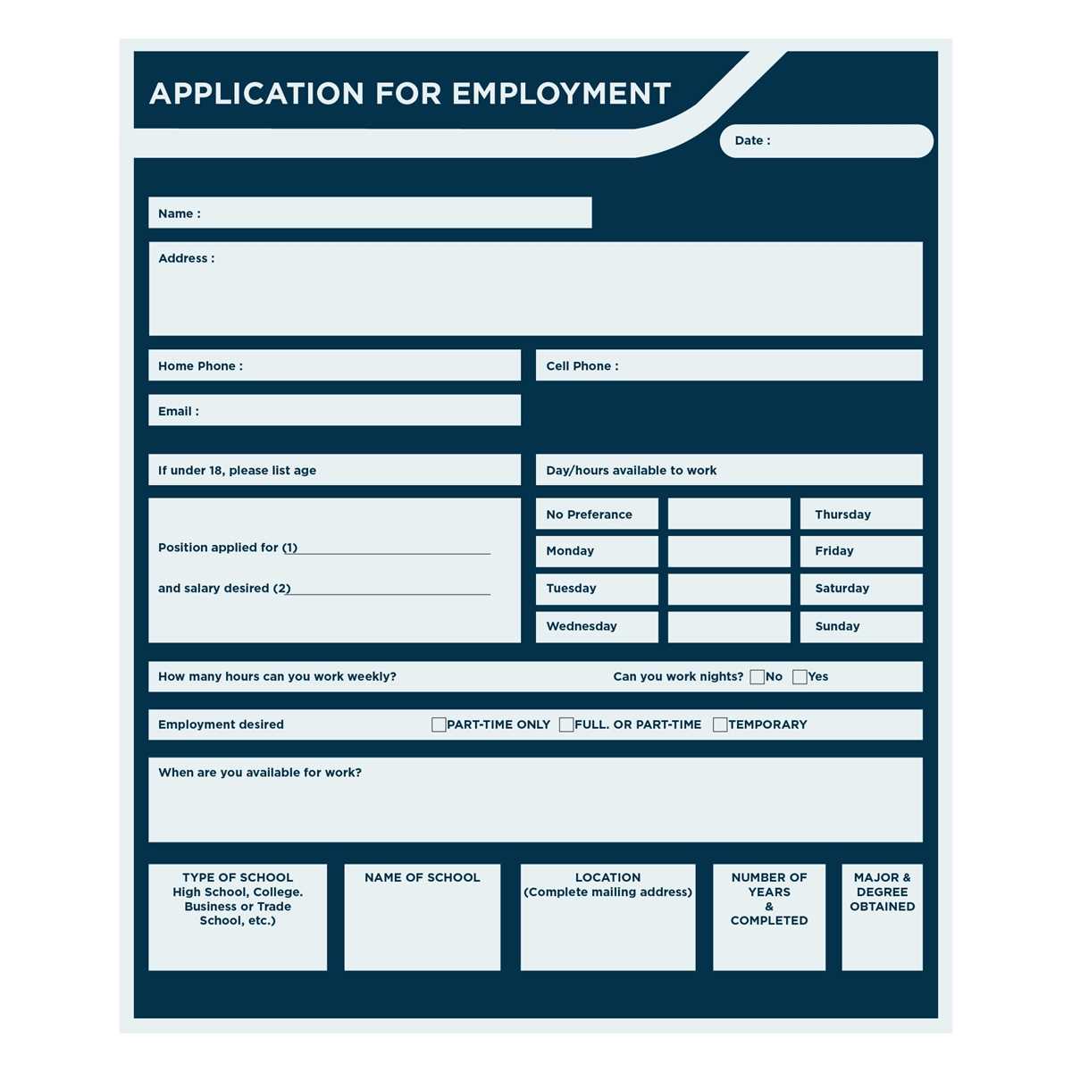 blank printable applications for employment