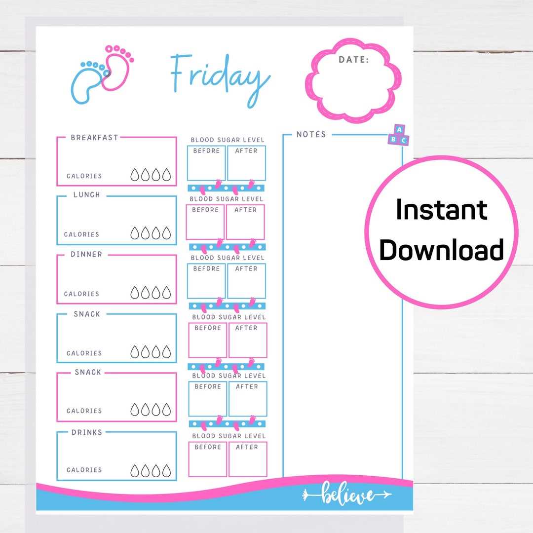blood sugar and food log printable