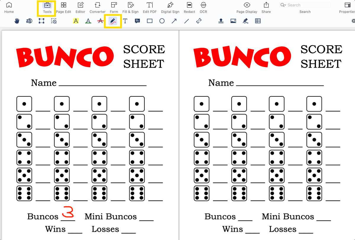 bunco cards free printable