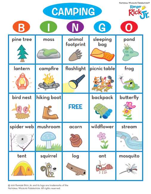 camping bingo game printable