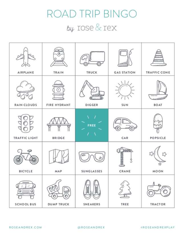 car trip bingo printable