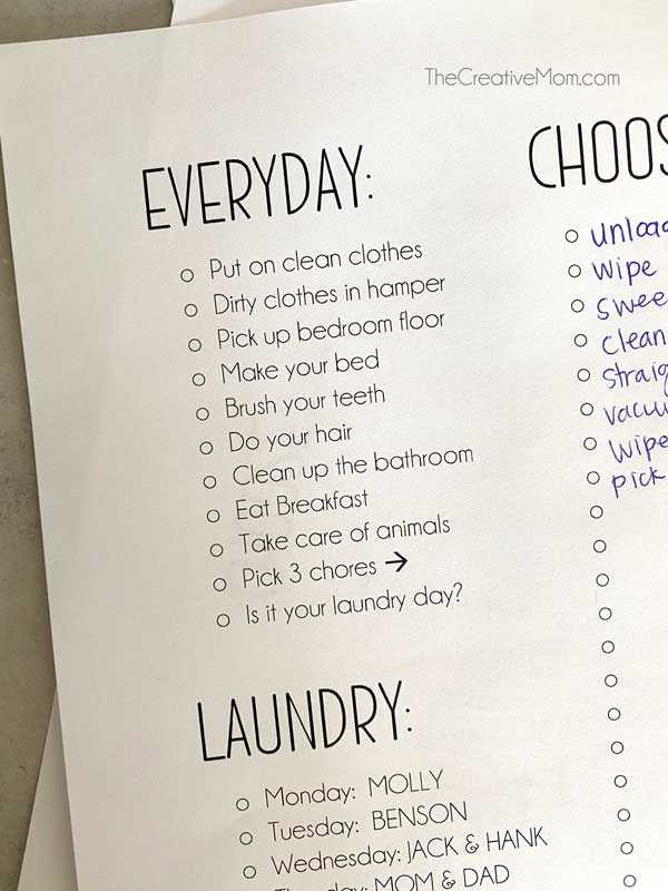 chore chart printable free