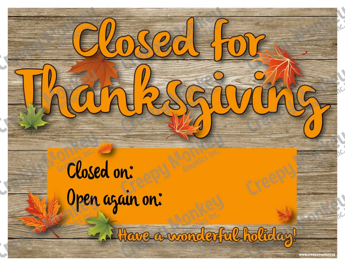 closed for thanksgiving sign printable