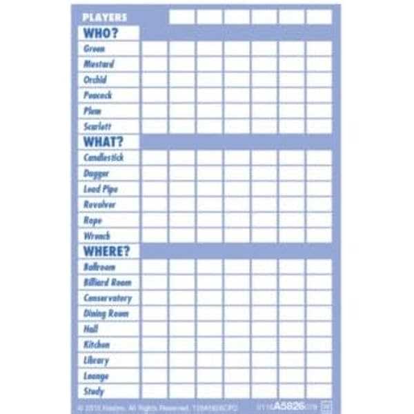 clue printable game sheets