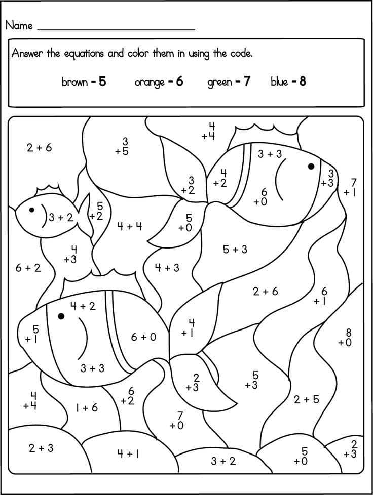 color by number addition free printables
