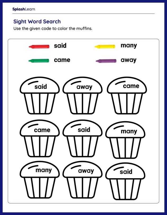 color by sight word printables