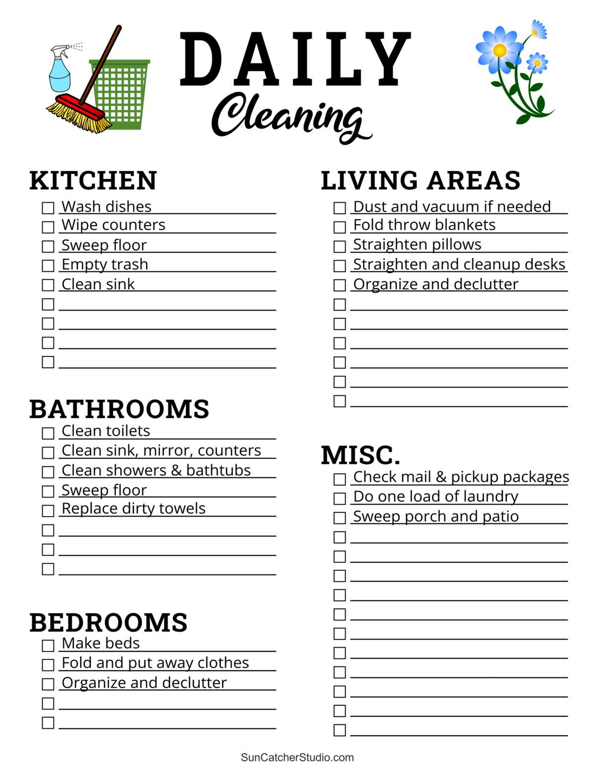daily cleaning schedule printable