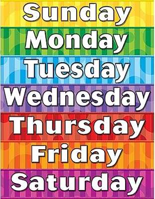 days of week chart printable