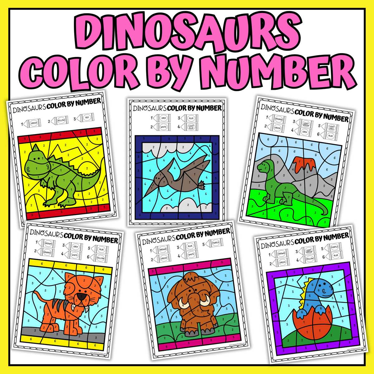 dinosaur color by number free printable