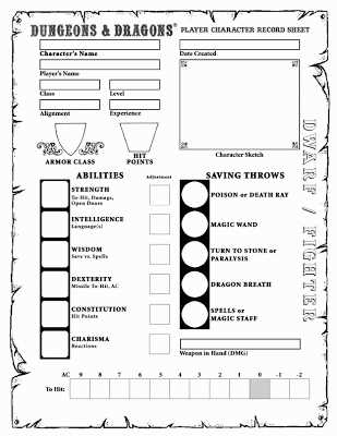 dungeons and dragons character sheet printable