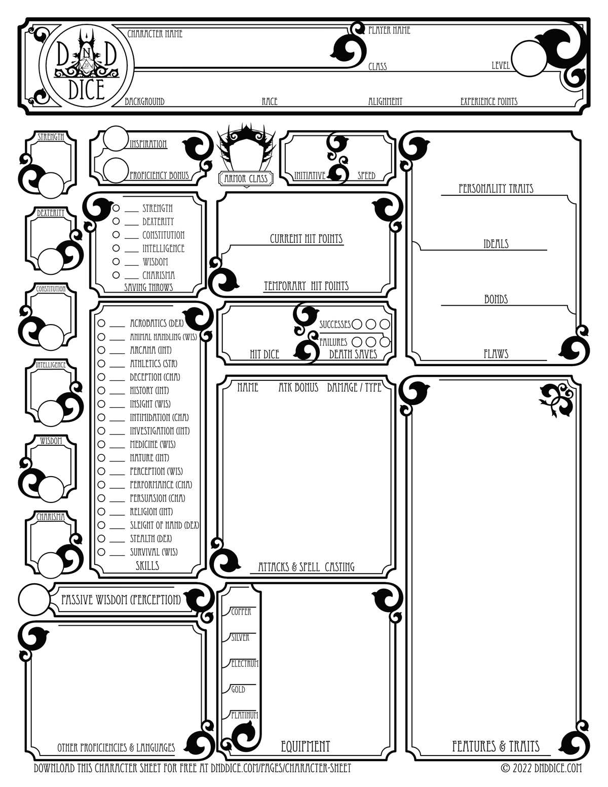 dungeons and dragons character sheet printable