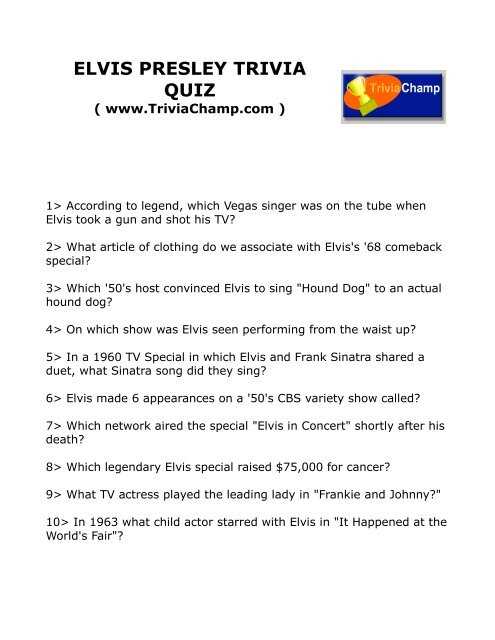 elvis trivia questions and answers printable