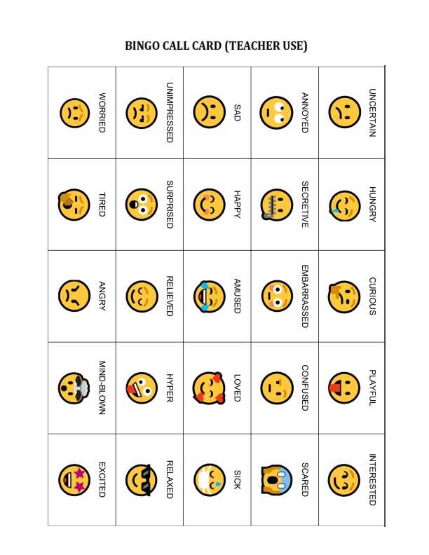 emotions bingo free printable