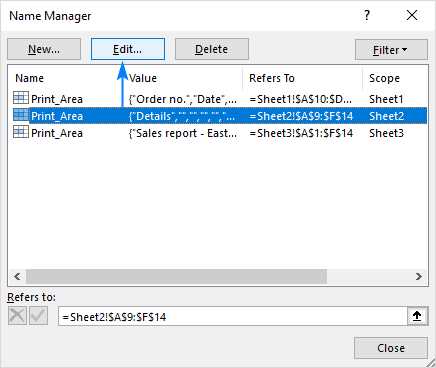 excel set printable area