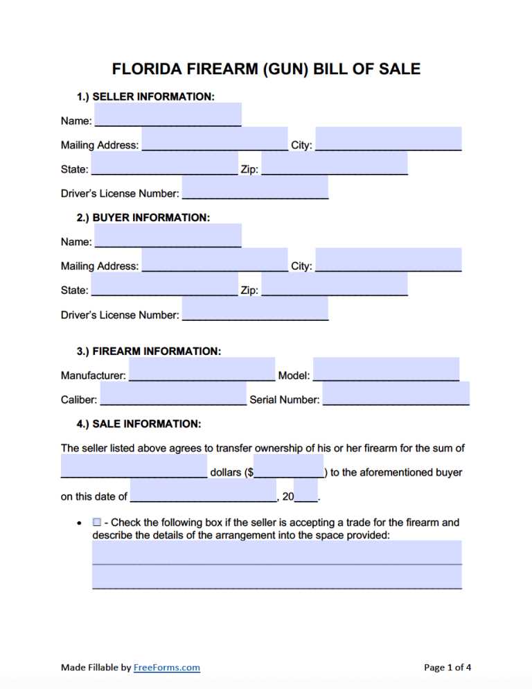 florida firearm bill of sale printable