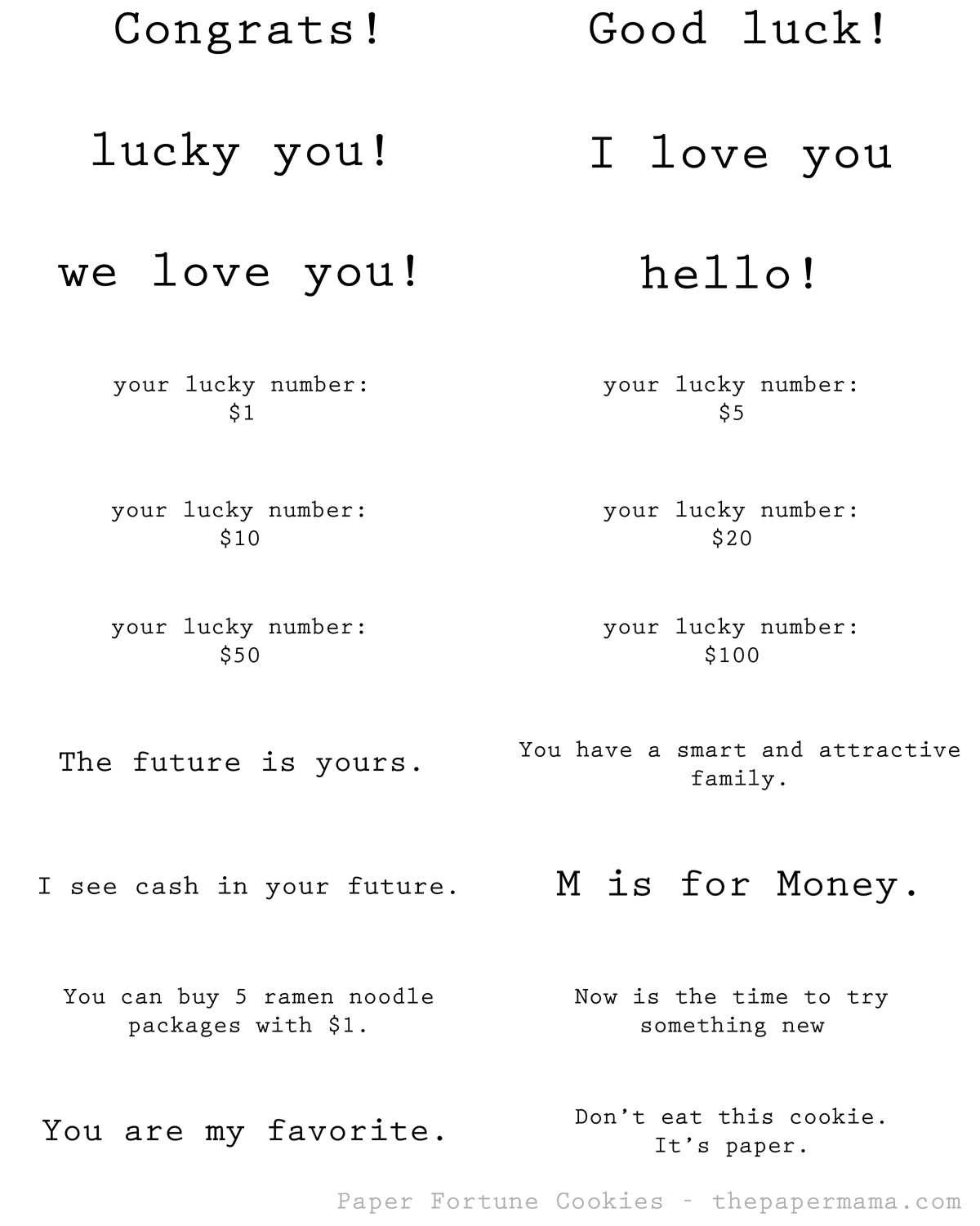 fortune cookie quotes printable