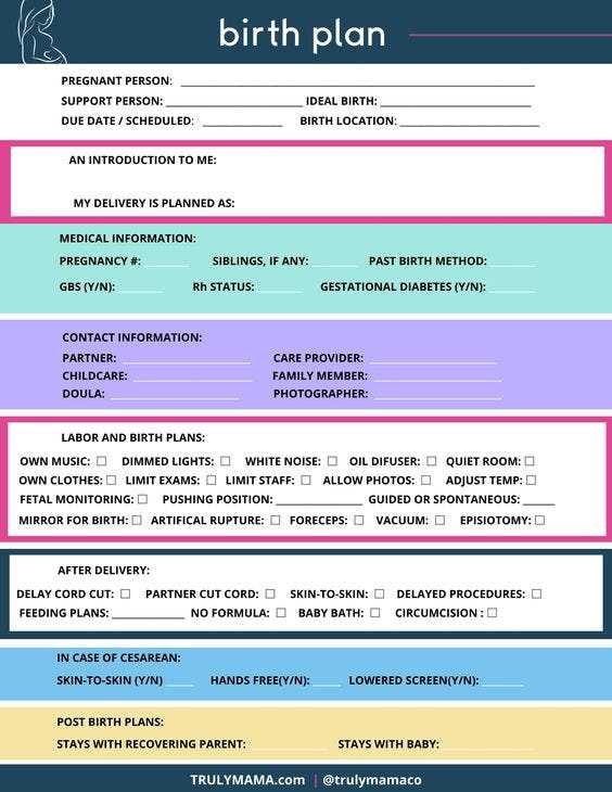 free birth plan printable