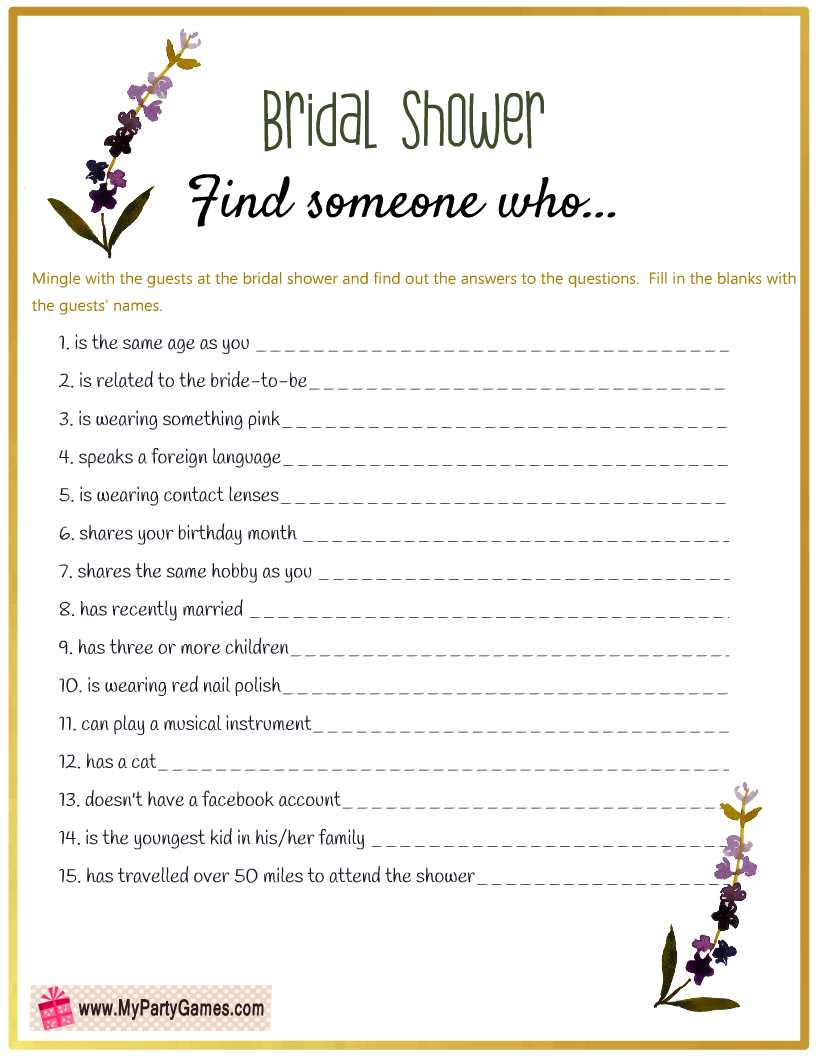 free bridal shower games printable