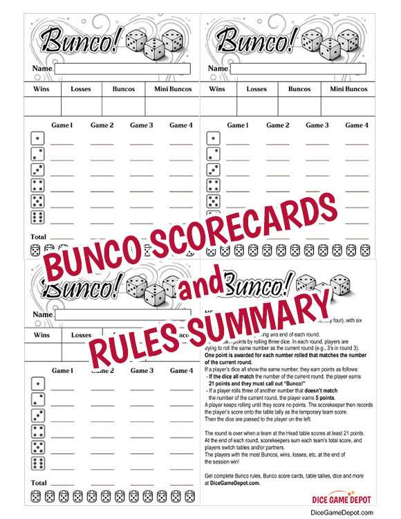 free bunco printable