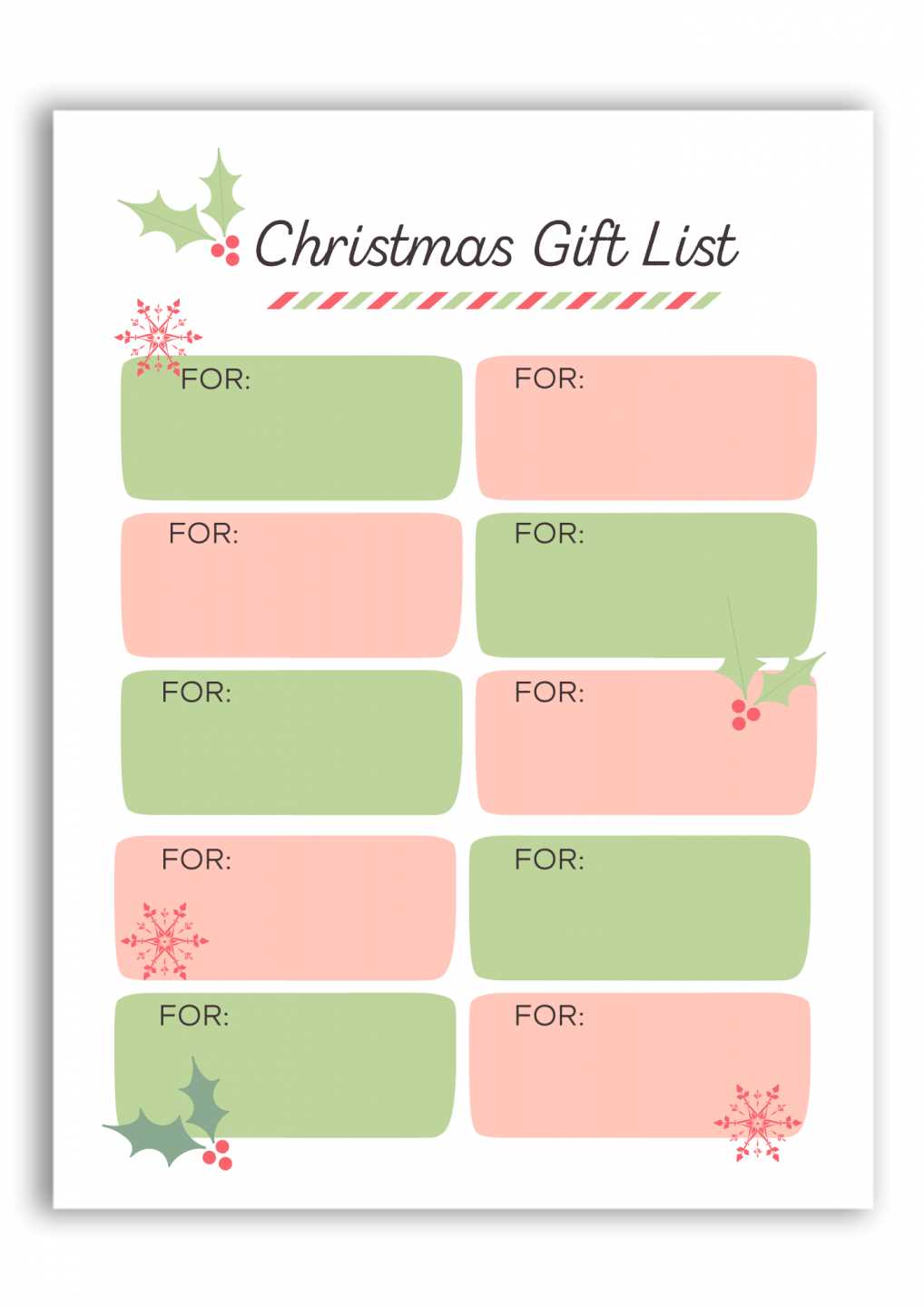 free christmas gift list printable