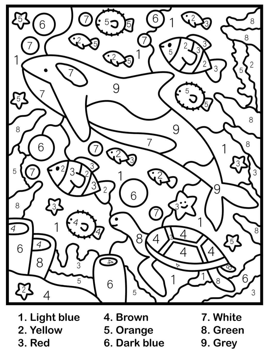 free color by number printable pages