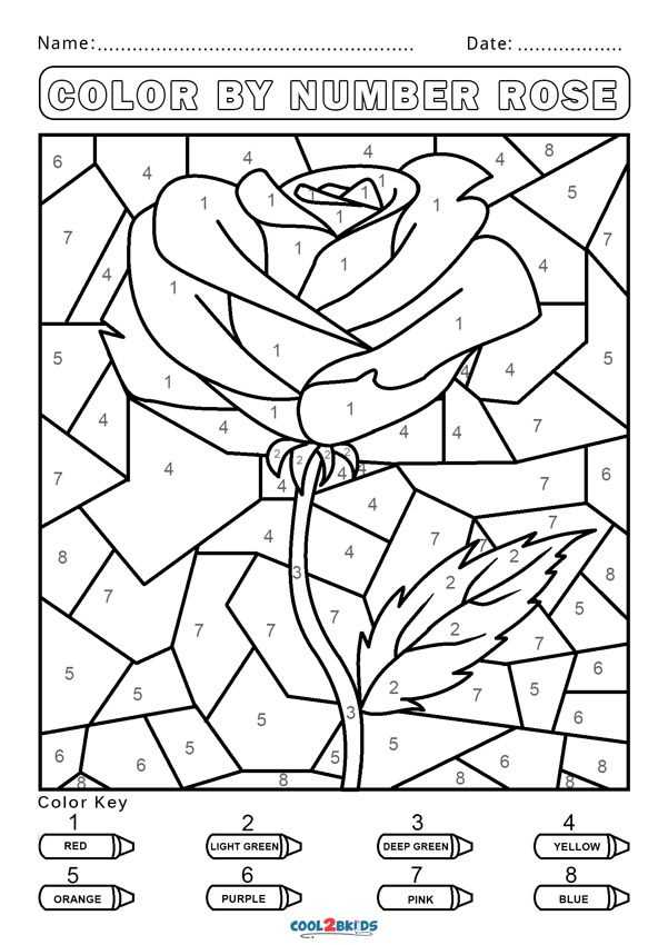 free color by number printable pages