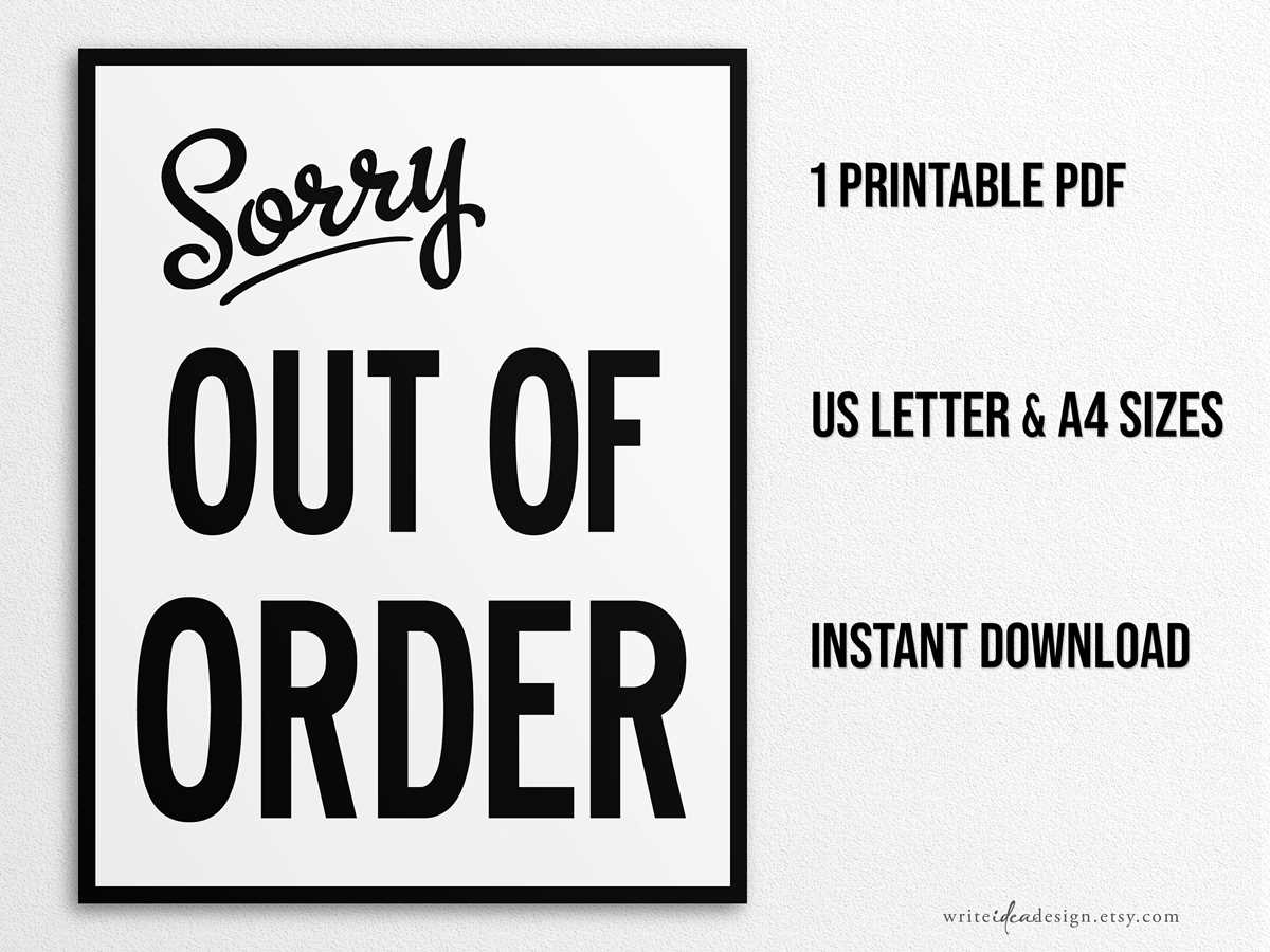 free out of order sign printable