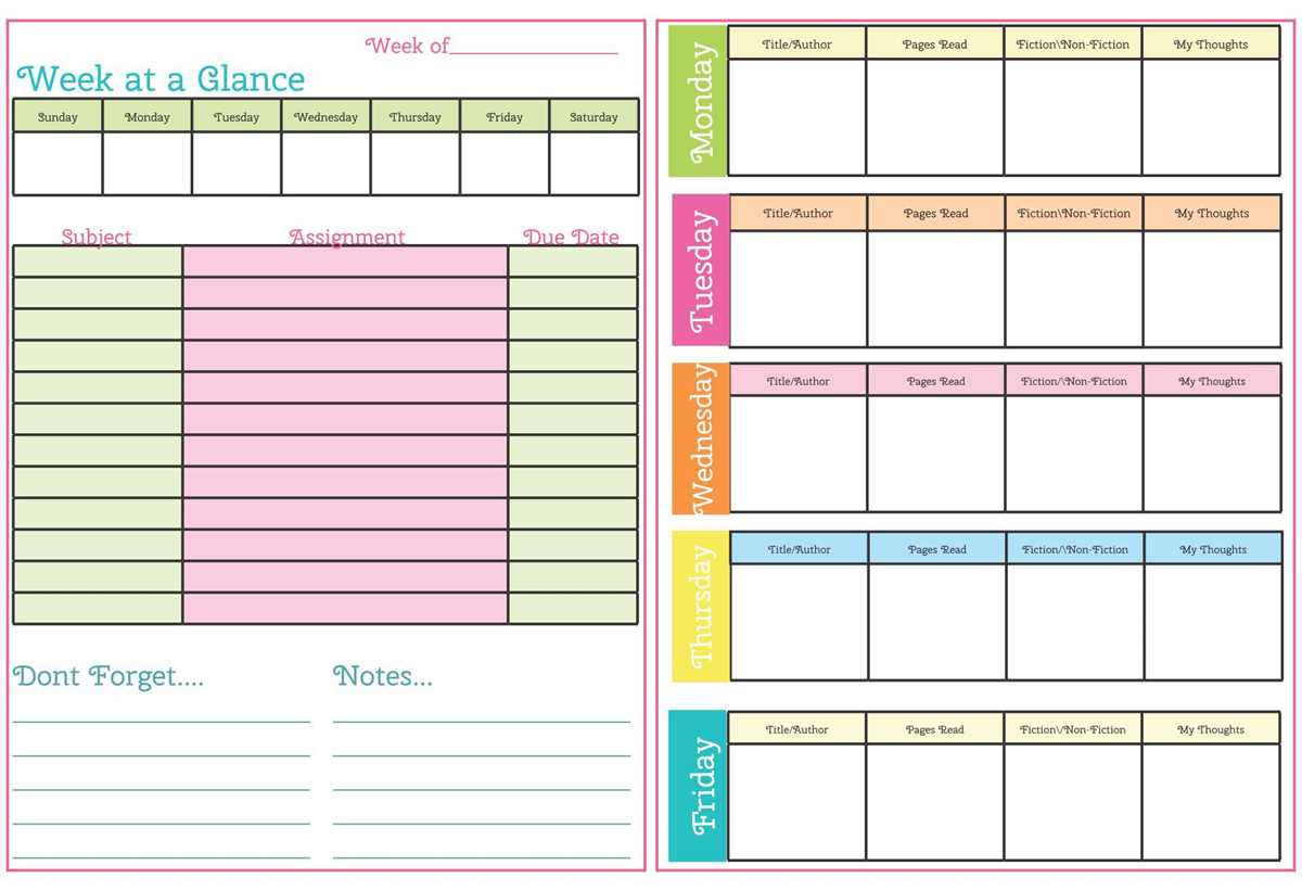 free printable assignment planner