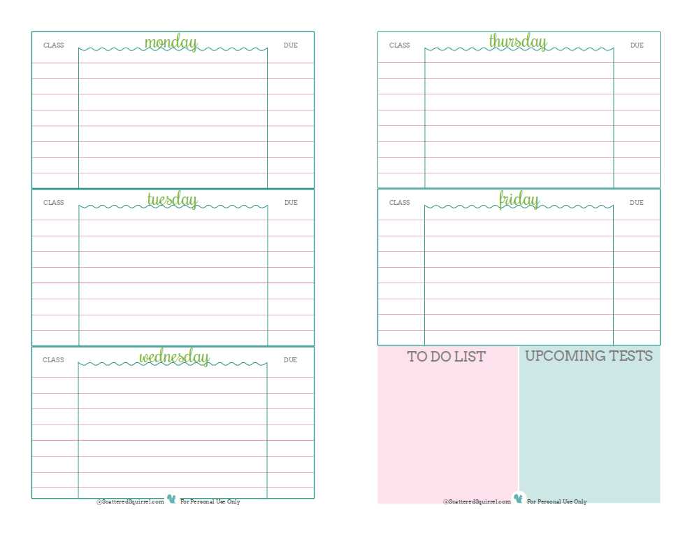 free printable assignment planner