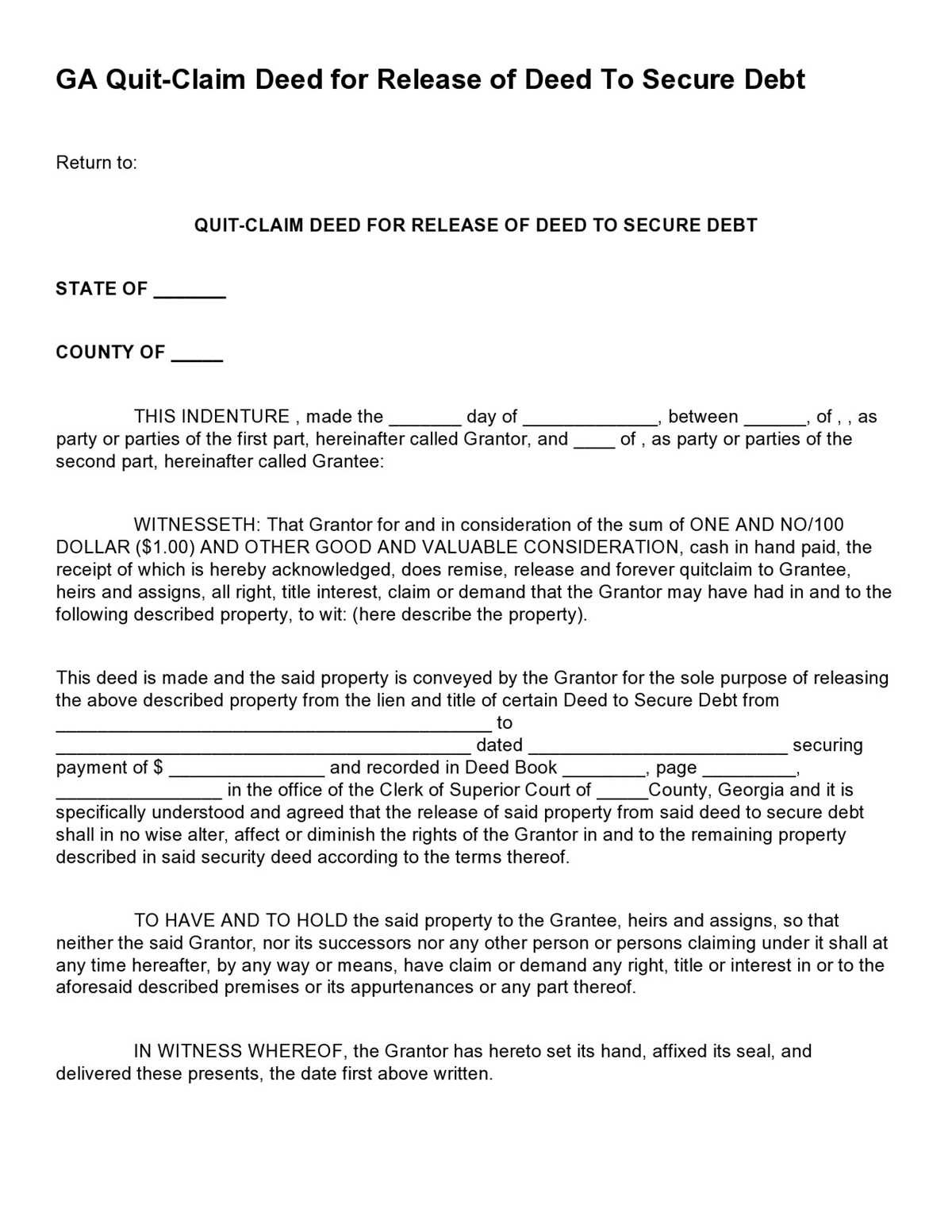 free printable blank quit claim deed form