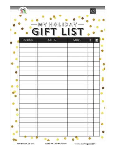 free printable christmas gift list template