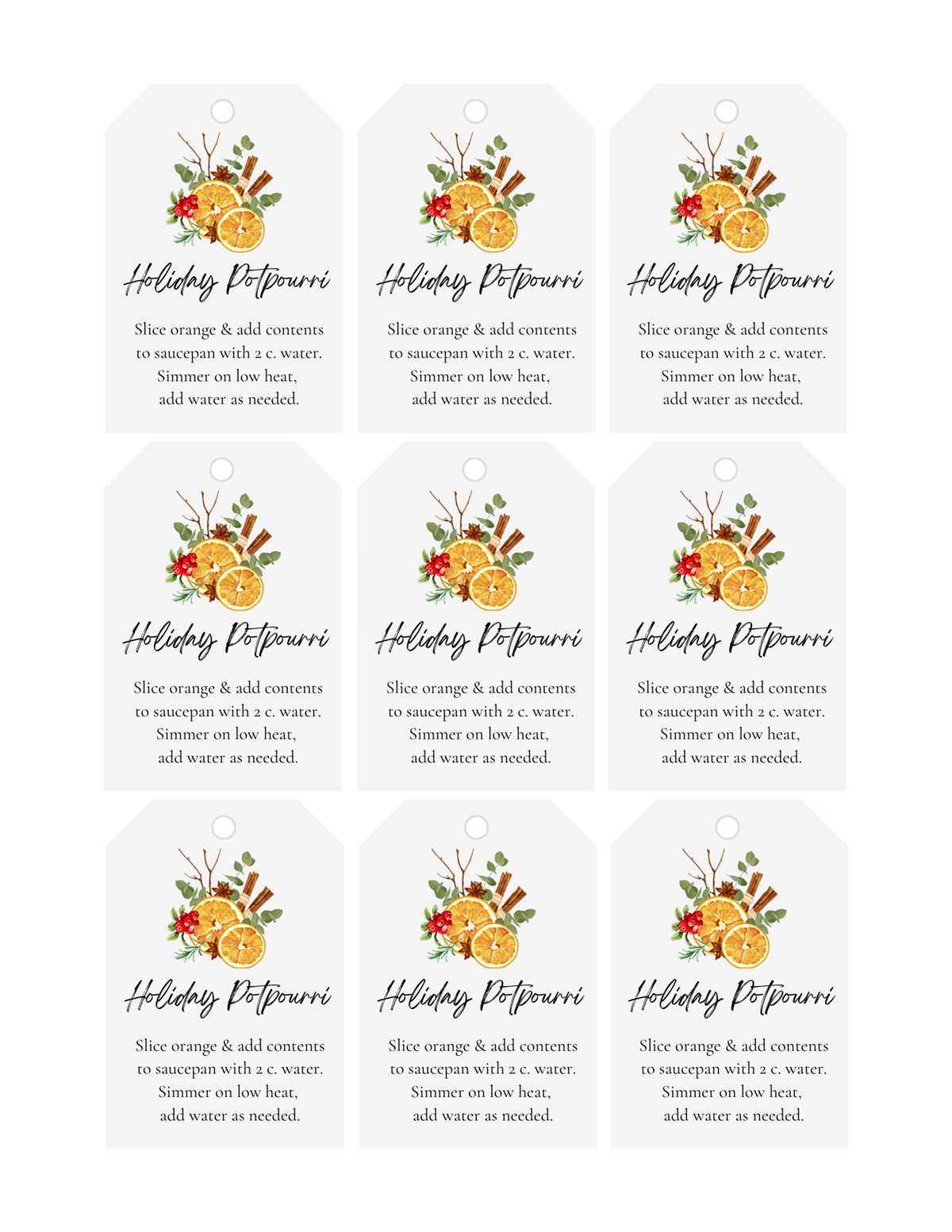 free printable christmas potpourri tags