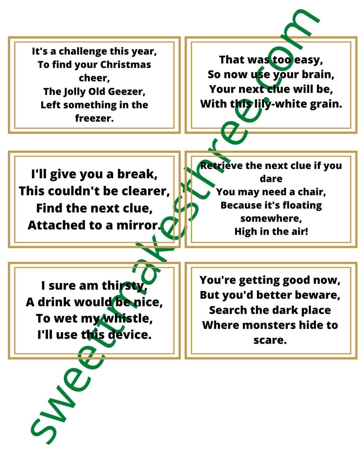 free printable christmas treasure hunt clues for adults