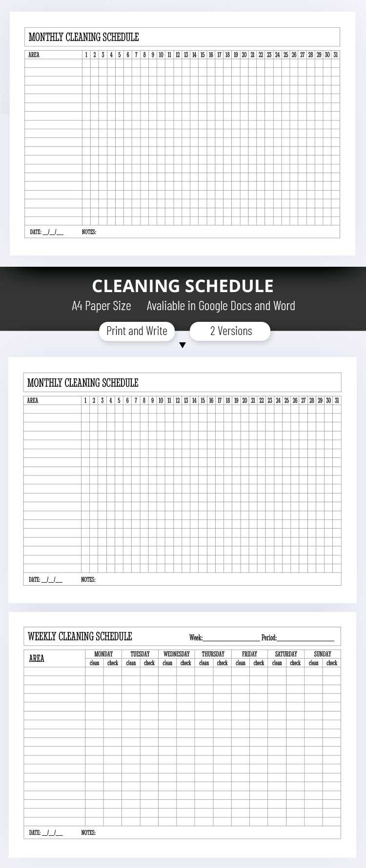 free printable cleaning schedule
